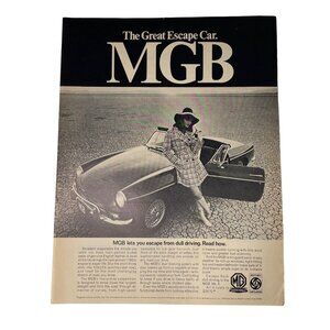 MG Austin Healey Car Ad 1968 Vintage Original Full Page Print u Sexy Lady Leanin